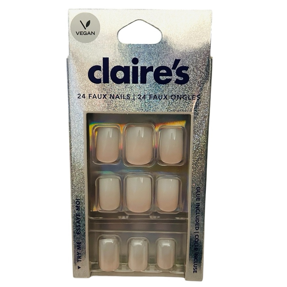 Ombré French Tip Square Vegan Faux Nail Set -24 Pack Claire’s Press On Nails